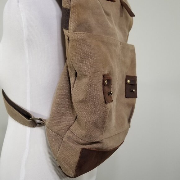 Canvas And Leather Bag Backpack Rucksac Quality Utility Travel Rustic Gorpcore - Picture 2 of 16